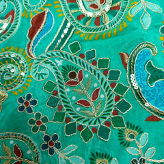 Mehraab Sea Green Crepe with Embroidered Multicolor Paisely Motifs