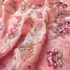 Mehraab Coral Pink Color on Crepe with Embroidered Multicolor Floral & Butterfly Motifs