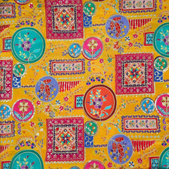 Tarkashi Mustard Yellow Base Crepe with Multicolor Floral Embroidered Motifs