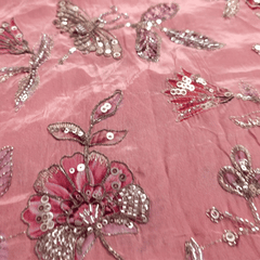 Mehraab Coral Pink Color on Crepe with Embroidered Multicolor Floral & Butterfly Motifs