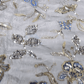 Mehraab Ice Blue Color on Crepe with Embroidered Multicolor Floral & Butterfly Motifs