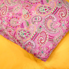 Mehraab Pastel Pink Crepe with Embroidered Multicolor Paisely Motifs