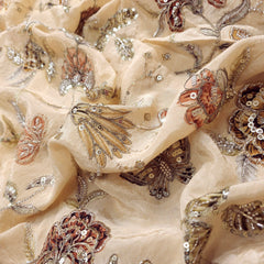 Mehraab Beige Color on Crepe with Embroidered Multicolor Floral & Butterfly Motifs