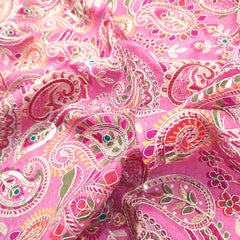Mehraab Pastel Pink Crepe with Embroidered Multicolor Paisely Motifs