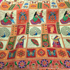 Navratri Dandiya Special Crepe Print with Embroidered Sequins - Ivory