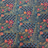 Embroidered Zari & Sequins Work Crepe with Floral & Geometric Position Print - Cobalt Blue