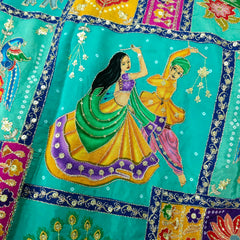 Navratri Dandiya Special Crepe Print with Embroidered Sequins - Turquoise Blue