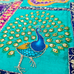 Navratri Dandiya Special Crepe Print with Embroidered Sequins - Turquoise Blue