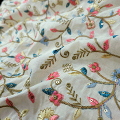 Noorban Off - White Base Cotton with Multicolor Floral Veil Pattern