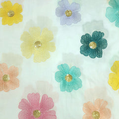 Rangeen Kaliyan Floral Multicolor Threadwork on White Cotton Base