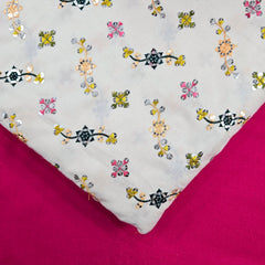 Multicolor Embroidered Sequin Work Cotton Fabric with Floral Pattern