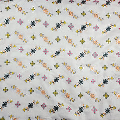 Multicolor Embroidered Sequin Work Cotton Fabric with Floral Pattern