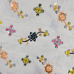 Multicolor Embroidered Sequin Work Cotton Fabric with Floral Pattern
