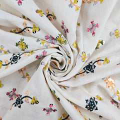 Multicolor Embroidered Sequin Work Cotton Fabric with Floral Pattern