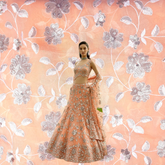 Zeenat Floral Sequin Work on Light Orange Organza Base