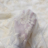 Embroidered Off - White Dyeable Georgette Fabric with Floral work & Sequin Highlights