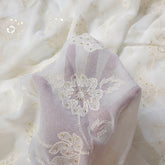 Embroidered Off - White Dyeable Georgette Fabric with Floral work & Sequin Highlights