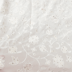 Embroidered Off - White Dyeable Georgette Fabric with Floral work & Sequin Highlights