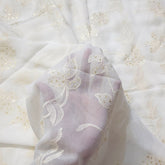 Embroidered Off - White Dyeable Georgette Fabric with Floral work & Sequin Highlights