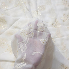 Embroidered Off - White Dyeable Georgette Fabric with Floral work & Sequin Highlights