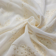 Embroidered Off - White Dyeable Georgette Fabric with Floral work & Sequin Highlights