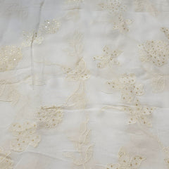 Embroidered Off - White Dyeable Georgette Fabric with Floral work & Sequin Highlights