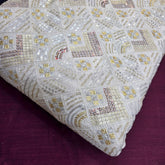 Multicolor Sequin Work Dyeable Georgette Fabric with Geometric Pattern
