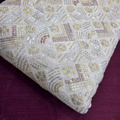 Multicolor Sequin Work Dyeable Georgette Fabric with Geometric Pattern