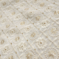 Embroidered Off-White Dyeable Georgette with Floral Threadwork & Sequin Highlights