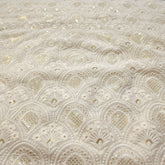 Embroidered Off-White Dyeable Georgette with Scallope Threadwork & Sequin Highlights