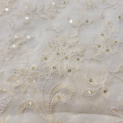 Embroidered Off-White Dyeable Georgette with Floral Threadwork & Sequin Highlights
