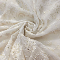 Embroidered Off-White Dyeable Georgette with Floral Threadwork & Sequin Highlights