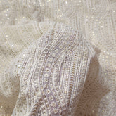 Embroidered Off-White Dyeable Georgette with Wavy Lines, Floral Threadwork & Sequin Highlights