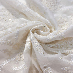 Embroidered Off-White Dyeable Georgette with Floral Threadwork & Sequin Highlights