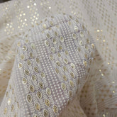 Embroidered Off-White Dyeable Georgette with Linear Floral Threadwork & Sequin Highlights