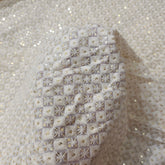 Embroidered Off-White Dyeable Georgette with Geometric Threadwork & Sequin Highlights