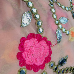 Zarqa Georgette Gota Patti Fabric on Pastel Orange Base