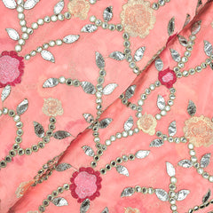 Zarqa Georgette Gota Patti Fabric on Pastel Peach Base