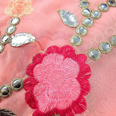 Zarqa Georgette Gota Patti Fabric on Pastel Peach Base