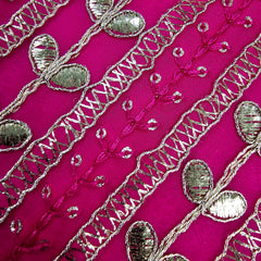 Kaneri Georgette Gota Patti Fabric on Fuchsia Pink Base