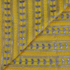 Kaneri Georgette Gota Patti Fabric on Yellow Base