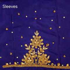 Ember Gold Zari Handwork Blouse Fabric on Deep Royal-Blue Base