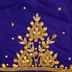Ember Gold Zari Handwork Blouse Fabric on Deep Royal-Blue Base
