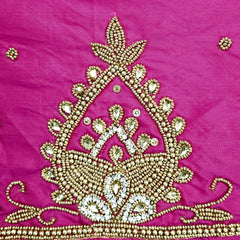 Ember Gold Zari Handwork Blouse Fabric on Hot Pink Base