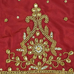 Ember Gold Zari Handwork Blouse Fabric on Deep Red Base