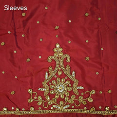 Ember Gold Zari Handwork Blouse Fabric on Deep Red Base