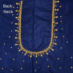 Ember Gold Zari Handwork Blouse Fabric on Midnight Blue Base