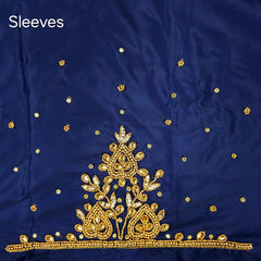 Ember Gold Zari Handwork Blouse Fabric on Midnight Blue Base