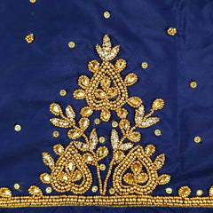 Ember Gold Zari Handwork Blouse Fabric on Midnight Blue Base