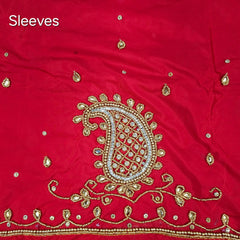 Ember Gold Zari Handwork Blouse Fabric on Red Base